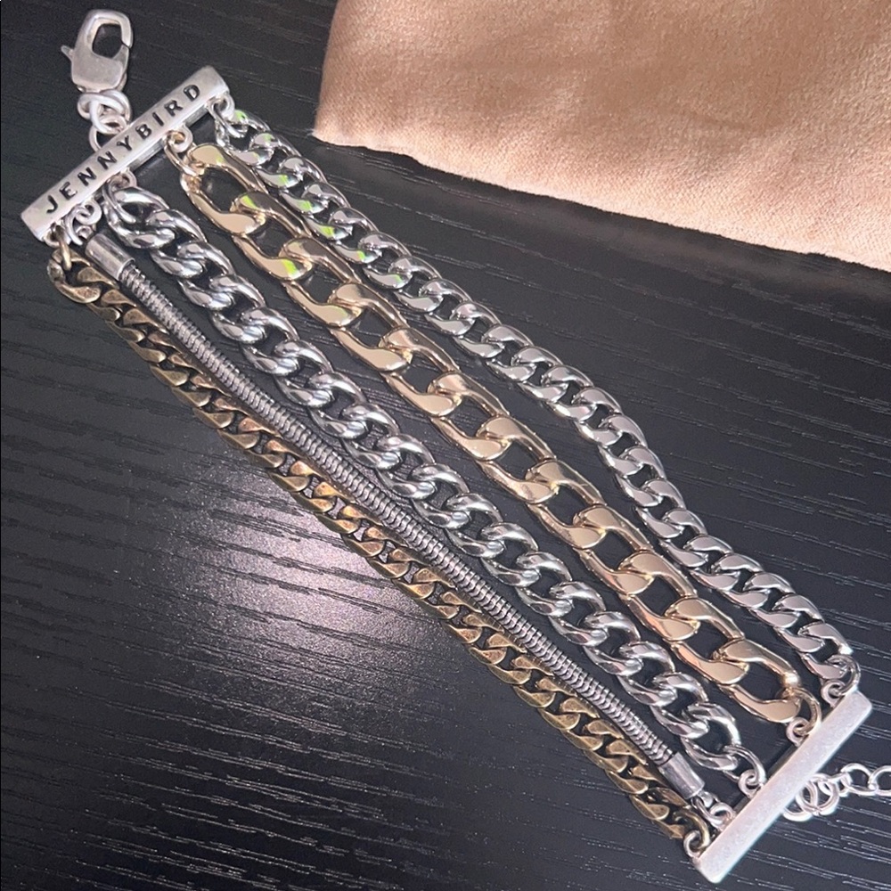 Jenny Bird Austin Cuff Mixed Metal Stacked Layered Chain Bracelet NWOT